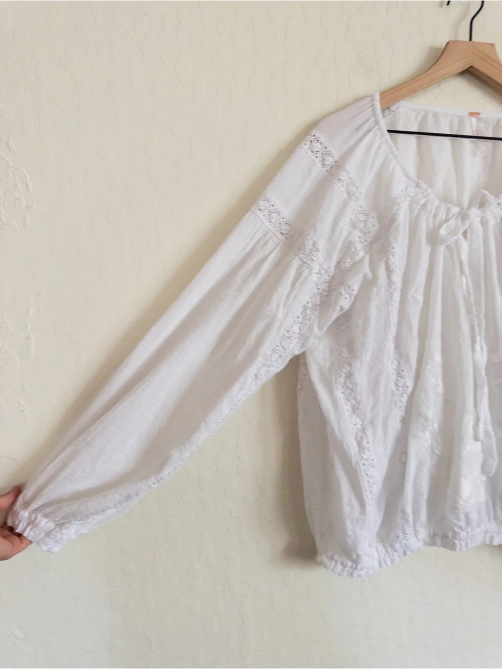 Free People Maria Maria Embroidered Lace Long Sleeve Blouse Large White Boho